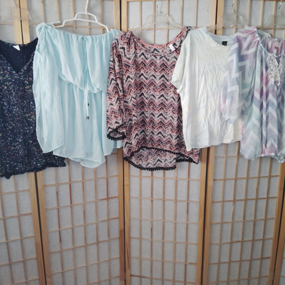 LOT OF 5 FOR $20 WOMENS TOPS BLOUSES SHIRTS BOHO OLD NAVY WILD FABLE~SIZE L